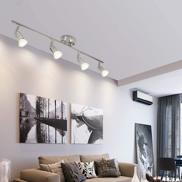 4 Vridbara och justerbara takspotlights, 4 3W GU10 LED-lampor, LED-takljusstång Vardagsrum Matrum Kök Korridor, 2 roterande armar, Varmvitt