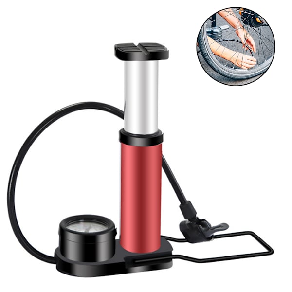Sykkelpumpe, 140 PSI Mini Bærbar Sykkelpumpe, Mini Fotpumpe med Trykkmåler, Dobbel Ventil Sykkelpumpe for Sykler, Motorsykler, Svømming