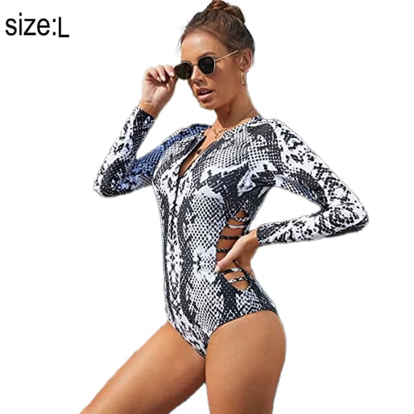 Dames Langærmet Rash Guard UV Beskyttelse Lynlås Trykt Surfing Endelt Badetøj