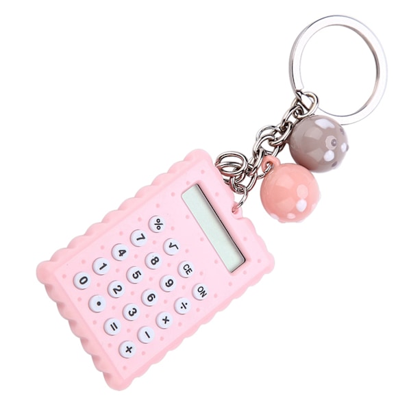 Mini Bärbar Söt Kakstil Nyckelring Miniräknare Godisfärg Fickräknare (Rosa)