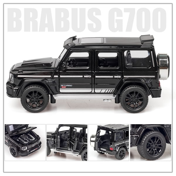 Musta Brabus G800 SUV-automalli valolla ja avattavalla ovella, musikaalinen simulaatioajoneuvo