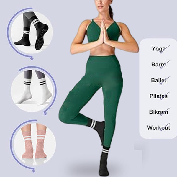 Yogagripstrumpor, 3 par bomull halkfria strumpor damer greppstrumpor andningsbara greppstrumpor för hemträning gym pilates barre (3 färger)