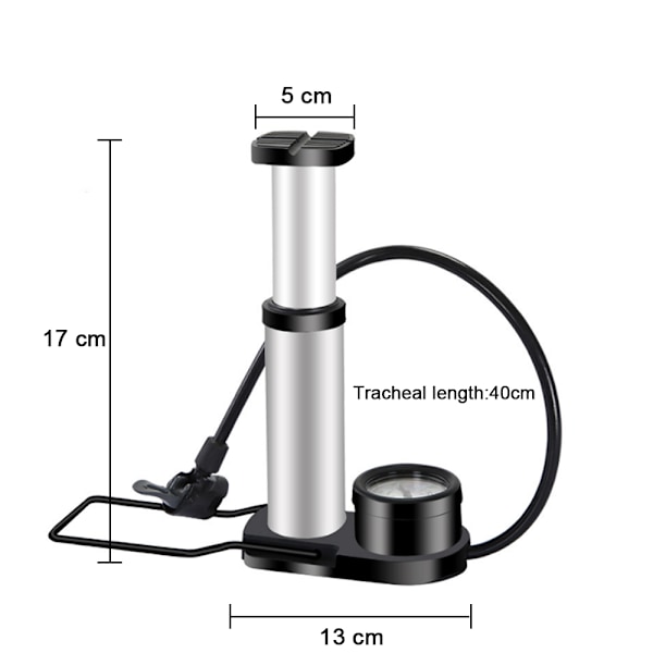 Cykepumpe, 140 PSI Mini Bærbar Cykelpumpe, Mini Fodpumpe med Trykmåler, Dobbeltventil Cykelpumpe til Cykler, Motorcykler, Svømning