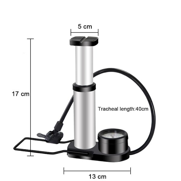 Sykkelpumpe, 140 PSI Mini Bærbar Sykkelpumpe, Mini Fotpumpe med Trykkmåler, Dobbel Ventil Sykkelpumpe for Sykler, Motorsykler, Svømming