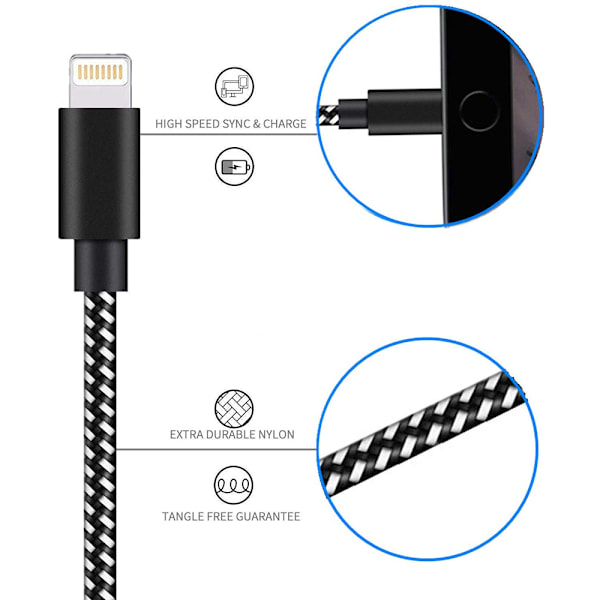 4 st iPhone-laddningskablar 3FT/6FT/10FT Nylonflätad snabb USB-laddnings- och synkroniseringssladd Datakabel iPhone-datakabel kompatibel med iPhone11/ Xs/Max/Xr/X/8