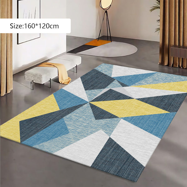 Vardagsrumsmatta Geometriska trianglar Modern gul blå kort lugg halkfri matta Sammetsmatta för barn Låg matta för sovrumssoffa bord Vardagsrumsmatta