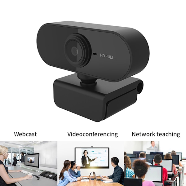 1080P Computerkamera med Mikrofon Desktop USB Webcam Gratis Driver til Videoopkald (Sort)