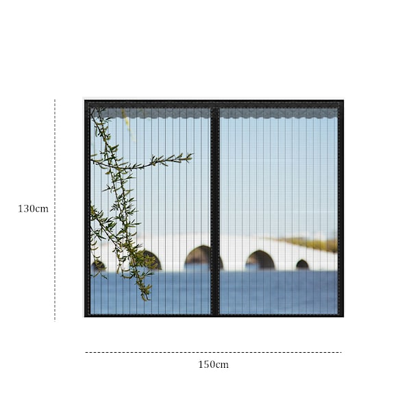 Tilskæreligt vinduesmyggenet 130cm150cm, fluenet myggenet med klæbende tape fintmasket vinduesmyggenet uden stansning - Sort