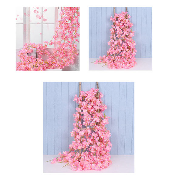 1.8m 256 Simulerte Kunstige Sakura Blomster Girlander Hengende Ranker for Vår Hjem Rom Bryllupsfest Dekor