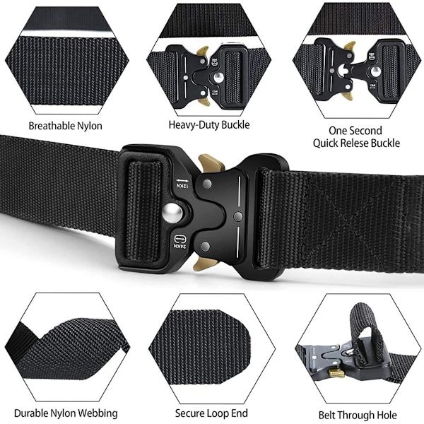 Taktisk Molle Rigger Belte Herrebelte Nylon Web Strip Justerbar Militærreim Hurtigutløser Metallspenne Kraftig Livrem