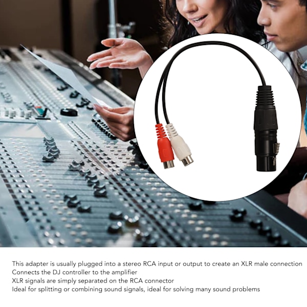 Hun til 2 RCA Hun Y Splitter Kabel 3-pin Dobbelt RCA til 1 XLR Hun til Hun Kabel til Mikrofon Mixer Forstærker