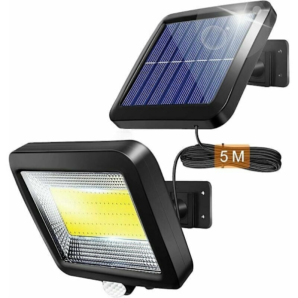 Udendørs solcellelampe med infrarød bevægelsessensor, udendørs LED-projektør med sensor, sikkerhedsbelysning, vandtæt, til have, lager, indgang