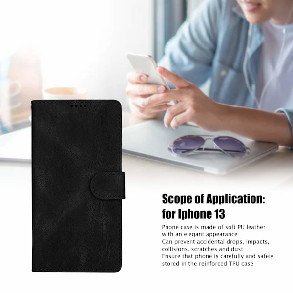 Klassisk PU Læder Wallet Kort Flip Case Magnetisk Spænde Telefon Cover Shell til Iphone 13 Sort