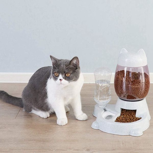 Automatisk vatten- och foderdispenser för hund och katt, vattenflaska, foderautomat, automatisk vattenfontän