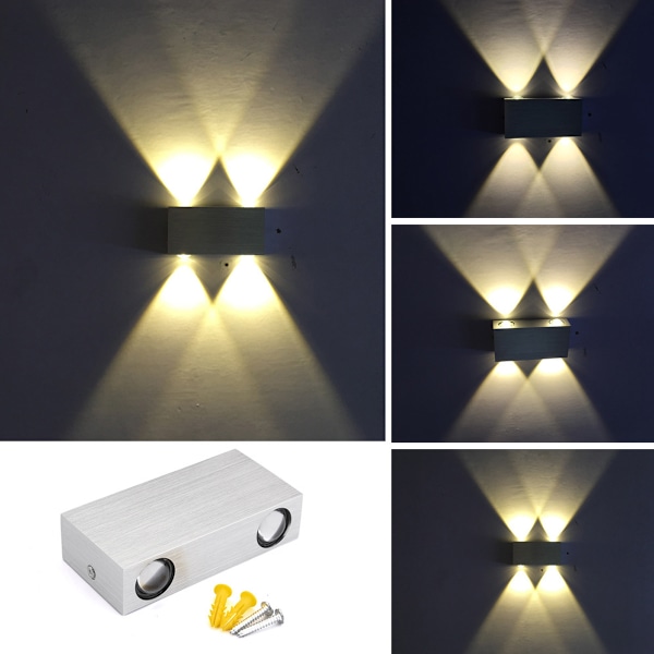 LED Væglampe 6W Indendørs Væglampe Moderne Firkantet Op-Ned Aluminium Belysning Dekorationslampe til Soveværelse Kontor Varm Hvid