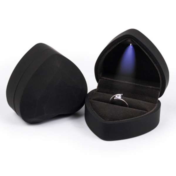 Hjerteformet Ringboks Fløyelsholder Smykkeskrin Organizer Øredobber Mynt Smykkepresentasjonsboks Etui med LED-lys for Frieri Forlovelse