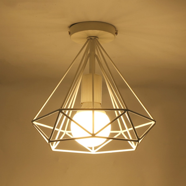 Retro industriel loftlampe 25cm i hvid diamantform, pendel til spisestue, bar, soveværelse