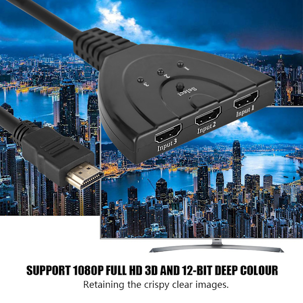1080P Video Switch Switcher Splitter HDMI 3 Ind 1 Ud Split Signal Adapter Konverter Kabel
