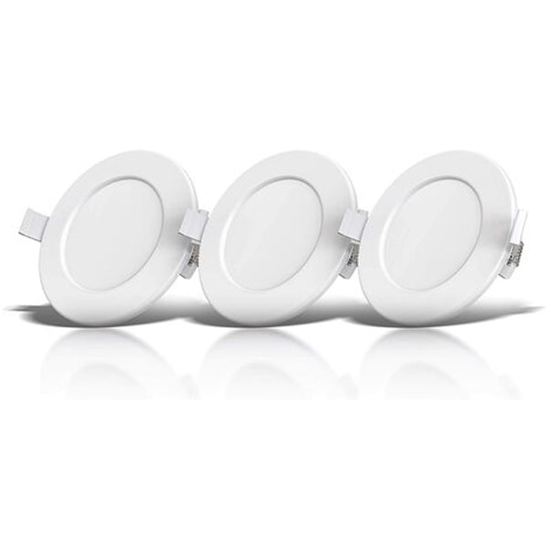 Sæt med 3 specielle forsænkede badeværelsesspots IP44, beskyttet mod stænkvand, ultra flad, Ø115mm, 6W LED-moduler, varmt hvidt lys