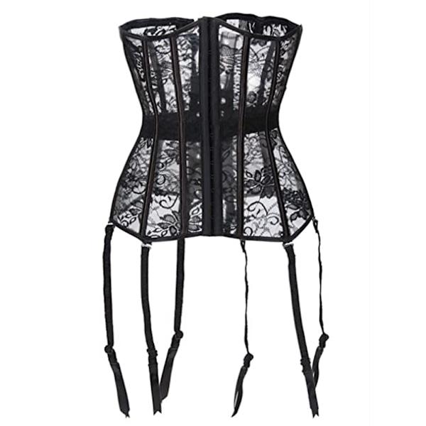 Verkkokorsetti, avoin rintaliivi, läpinäkyvä brokaatti, ohut bustier, vyötärökorsetti, alusasu, garters-hihnoilla