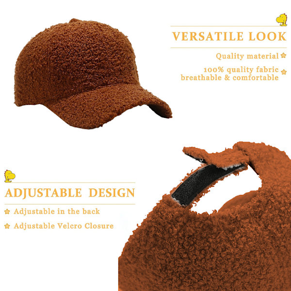 Faux Lamb Wool Baseball Cap för Män Kvinnor - Teddy Fleece Sport Mössor Varm Vinter Utomhus Resor