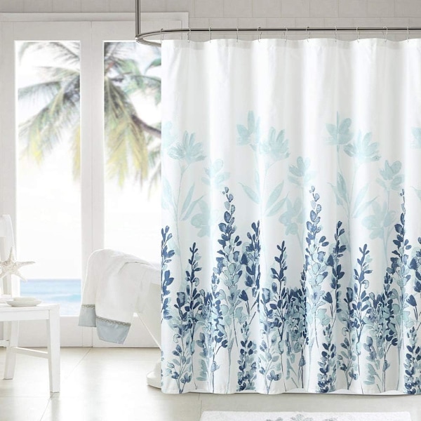 Bruseforhæng i stof 183x183 cm Tungt vægtet blomster bruseforhæng vandtæt polyester brusekabineforhæng med 12 kroge til badeværelsesbrusere,