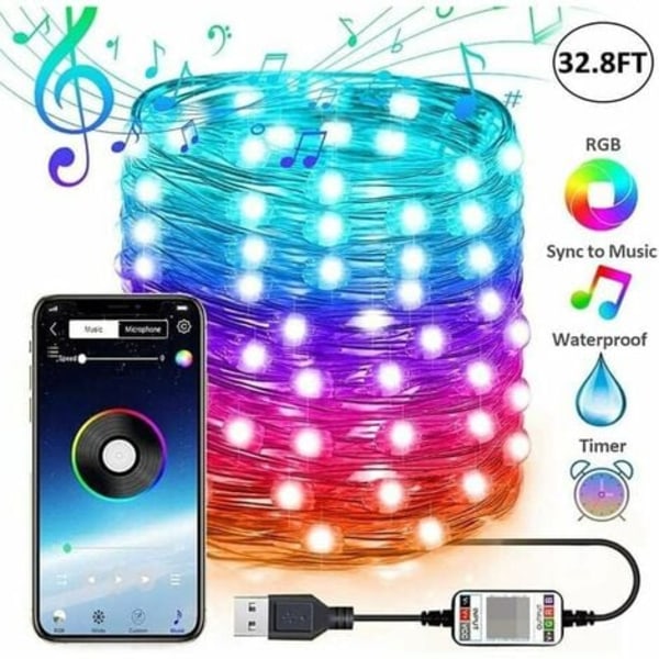 Festlige Lys Lysguirlander - Sammenkoblet Lysguirlande til Juletræ - Kan Styres Via Smartphone, Indendørs/Udendørs Lysdekoration (10M100LEDS)