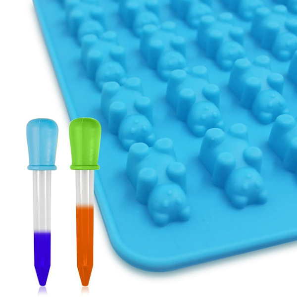 Silikoniset suklaa- ja jääpalamuotit, 4 kpl sydämillä ja karhuilla, 2 pipetillä, hyytelölle, suklaalle, nallekarkeille, makeisille
