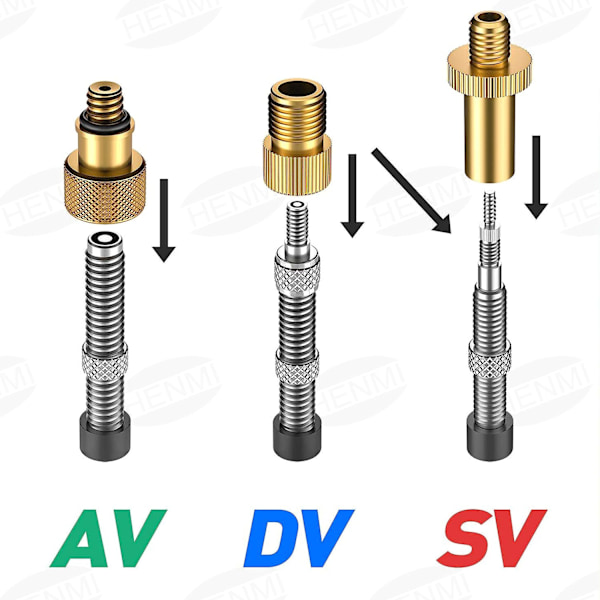 12x Cykel Däck Boll Luftpump SV AV DV Ventil Koppar Plast Adapter Set