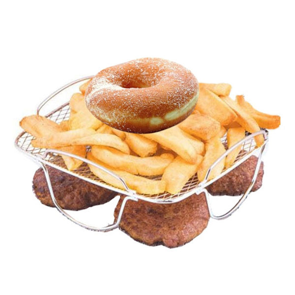 Pommes frites-stativ i rustfrit stål - Bagehylde til ovn, Airfryer-bakke - Anti-fald holder til hjemmekøkken grill - Ovnhylde