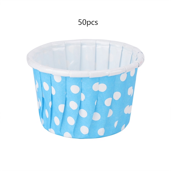 50 stk. Mini Cupcake Papirforme, Runde Prikkede Kagebageforme til Hjemmefest Bryllup, Blå