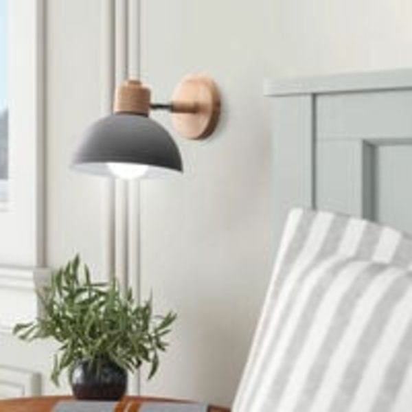 E27 Indendørs Væglampe Retro Industri Væglampe Træ Væglampe Soveværelse Stue Køkken - Grå