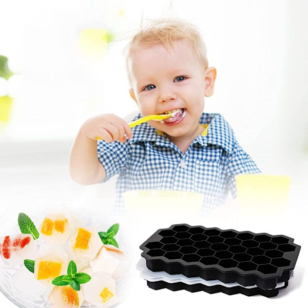 Isterningebakke, 2-pak Nem Frigørelse Isterningebakke Silikone A-fri Isterningbeholder med Låg Isterninger Genanvendelig Ice Cube Tray