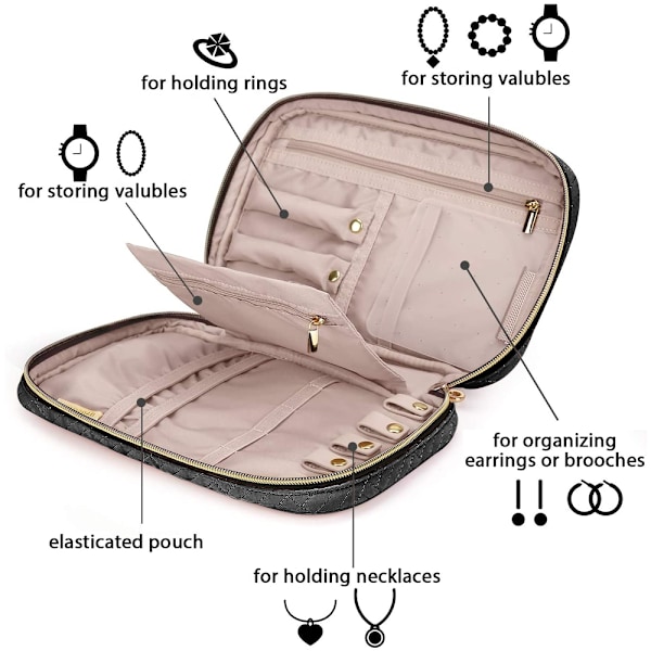Rejse Smykke Organizer Etui Bærbar Smykke Opbevaringspose til Halskæder, Øreringe, Ringe og Armbånd