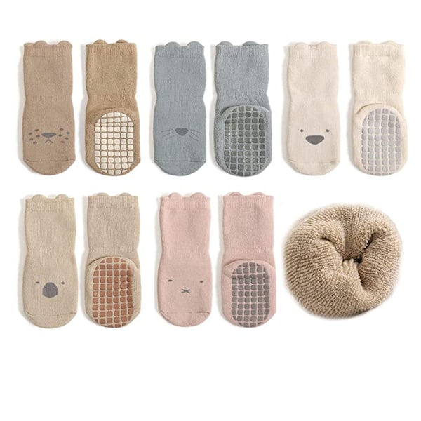 Baby Strømper Anti-Slip Tykke - 5 Par Vinter Varme Småbørns Skridsikre Strømper Kravle Strømper til Piger Drenge