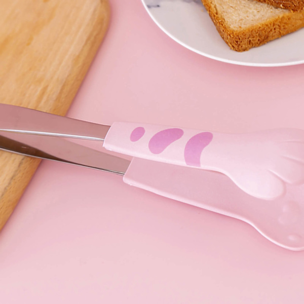 Kök Matlagning Klämma, Söt Tass Form Rostfritt Stål Sallad Grill Mat Klämma, Rosa