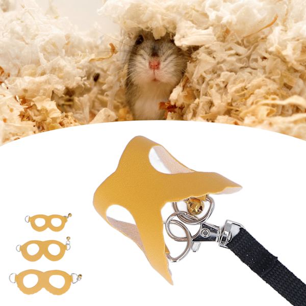 Hamstersele och koppel set i konstläder, mjuk och enkel att bära, sele och koppel set med klockor, gul