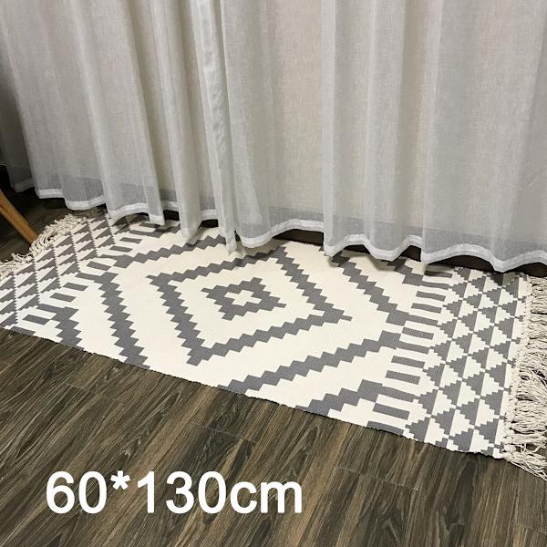 Bomullsmatta, vävd fransmatta med tryckta tofsar, geometrisk välkomstmatta, maskintvättbar inomhus- och utomhusgolvmatta för