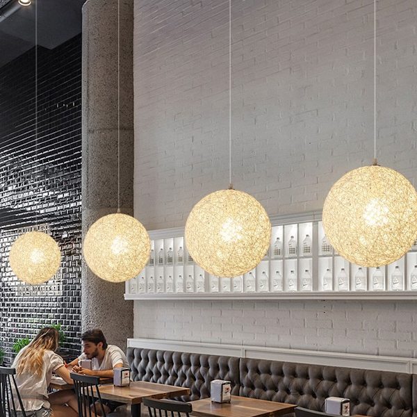 Vit Retro Hängande Ljus Rattan Globe Rund 15cm, Kronljusskärm DIY Taklampa E27 för Vardagsrum Restaurang Köpcentrum Bar