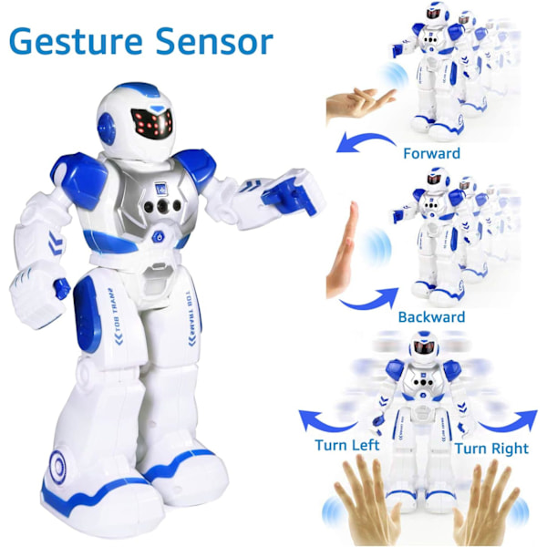 Fjernstyrt robot for barn, smart programmerbar RC-robotleke med gestkontroll, LED-øyne og musikk, beste jule- og bursdagsgaver til barn