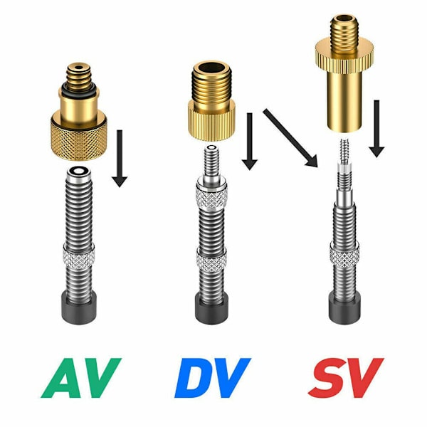 14x Cykel Däck Boll Luftpump SV AV DV Ventil Koppar Plast Adapter Set