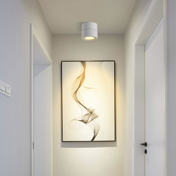 Innendørs 12W LED Spotlight, 360° Justerbar Taklampe Roterende og Overflatemontert Belysning COB LED 10x10/Aluminium Vegglampe (Hvit-3000K) [Energiklasse