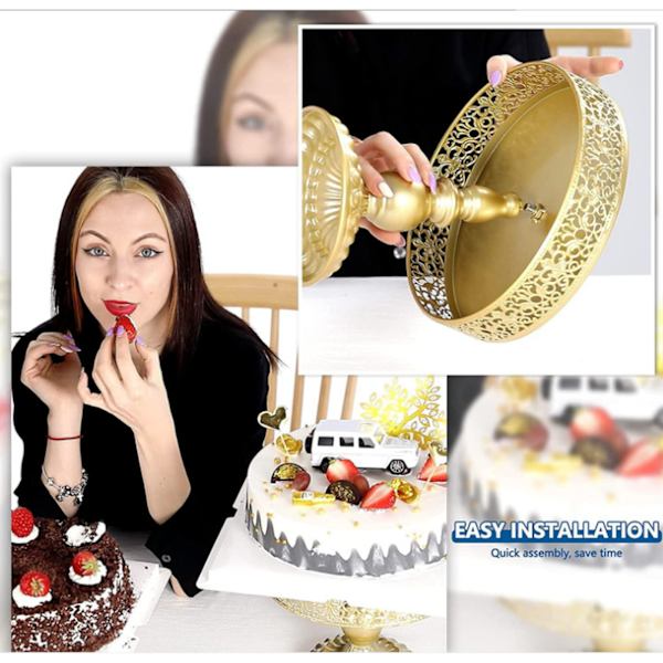 Dessertställ Gyllene Tårthållare Spetsdesign Enkel Montering Rund Godisdisplay för Fest S