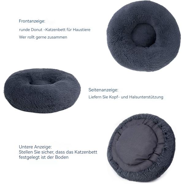 Kattbädd tvättbar fluffig hundbädd - sovplats för katter och små hundar, plysch kattkudde rund gosbädd storlek i 50x50 / 60x60 cm, grå