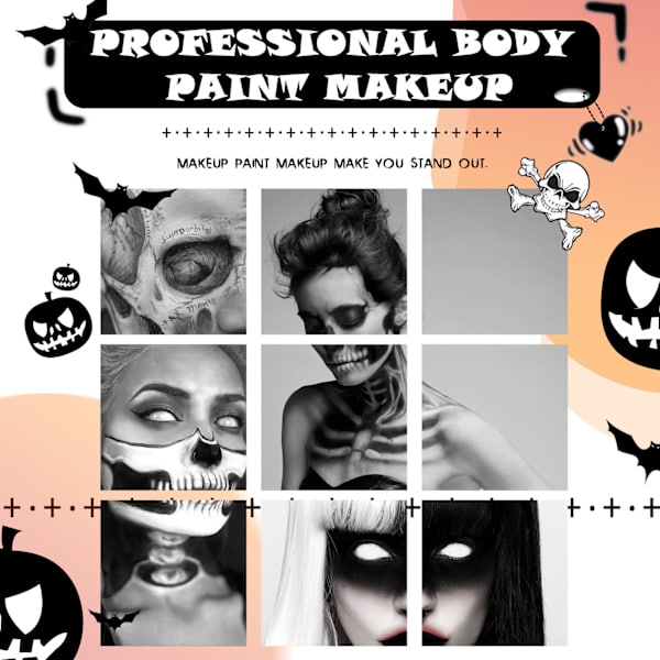 Halloween ansiktsmålning kit svart och vitt högpigmenterad ansiktskroppsfärg för DIY cosplay temafester