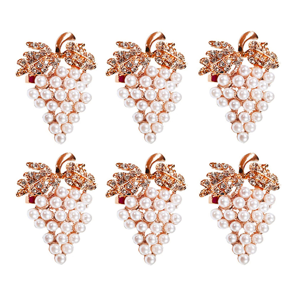 Set med 6 diamanter pärla druva servetring metall servett spänne för jul, helgdagar, bröllop, halloween fest, middagar dekor