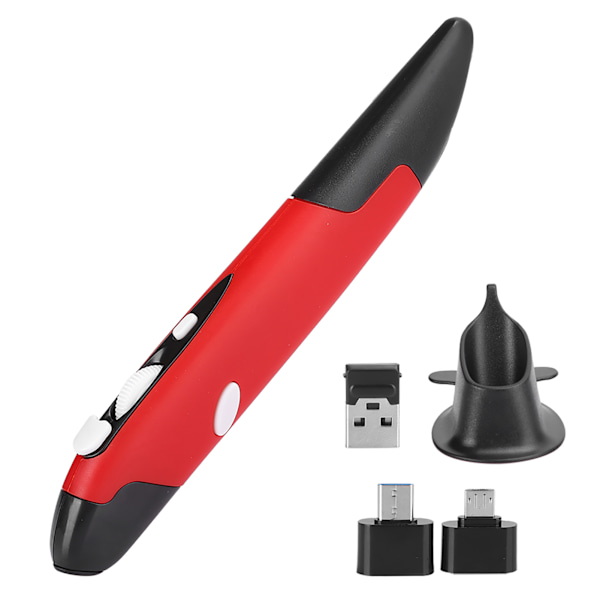 USB Computer Stylus PC Dele Trådløs 2.4G Mus Pen Type Personlig Innovativ Vertikal (Rød PR-03)