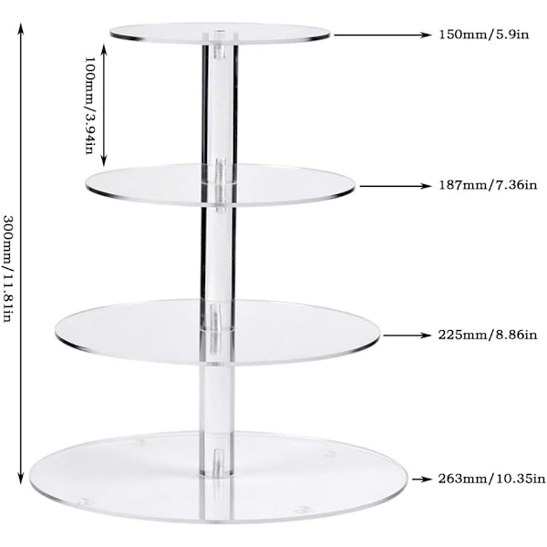 Cupcake Stand, 4-lags kageopsats, Rund akrylstander til bryllup, fest, fødselsdag, babyshower og kagedesserter
