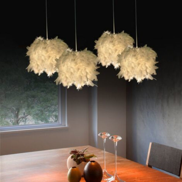 Hvit Fjær Pendellampe 22cm Lysekrone Hengelampe E27 Taklampe for Soverom, Stue, Spisestue, Restaurant, Dekorasjon