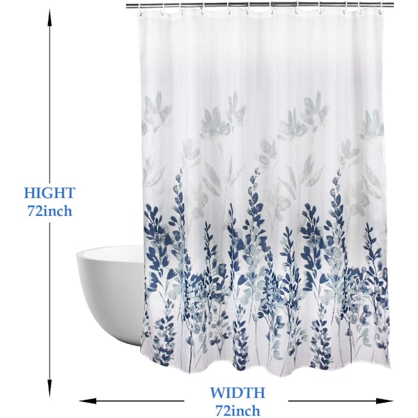 Bruseforhæng i stof 183x183 cm Tungt vægtet blomster bruseforhæng vandtæt polyester brusekabineforhæng med 12 kroge til badeværelsesbrusere,